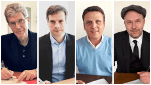 Bildungsminister Holter und fuehrende Koepfe der Partneragenturen