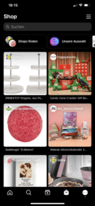 Screenshot vom Shop-Bereich in Instagram