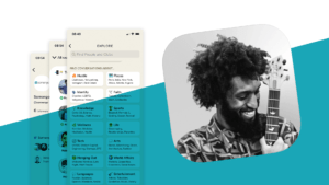 Logo und Screenshots von der Clubhouse App