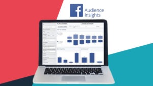 Laptop mit Screenshot der Facebook Audience Insights und Facebook Logo