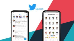 Screenshots der Twitter Spaces vor buntem Hintergrund