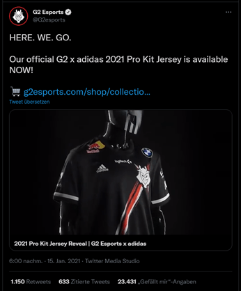 Screenshot eines Twitter Posts von G2 Esports