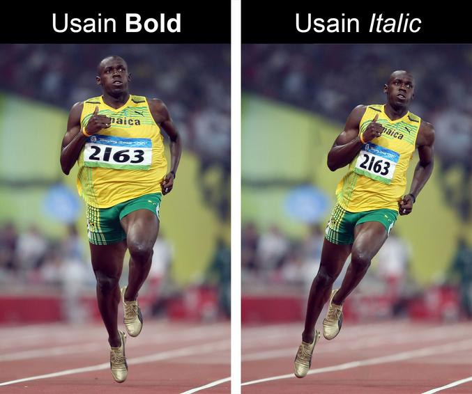 Zweimal der Sprinter Usain Bold, auf der linken Seite breiter mit Schriftzug 