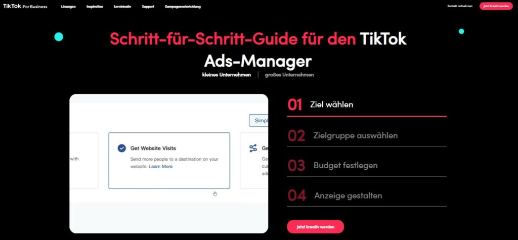 Screenshot TikTok for Business