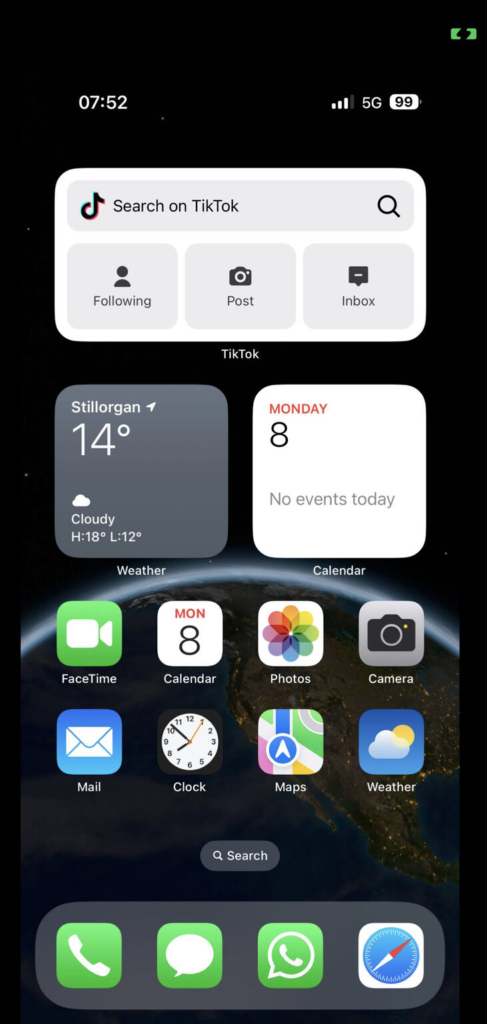 Screenshot Homescreen iOS mit TikTok Widget